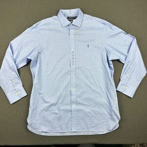 Polo Ralph Lauren Dress Shirt Mens 17.5 34/35 Classic Fit Easy Care Blue Stripe‎
